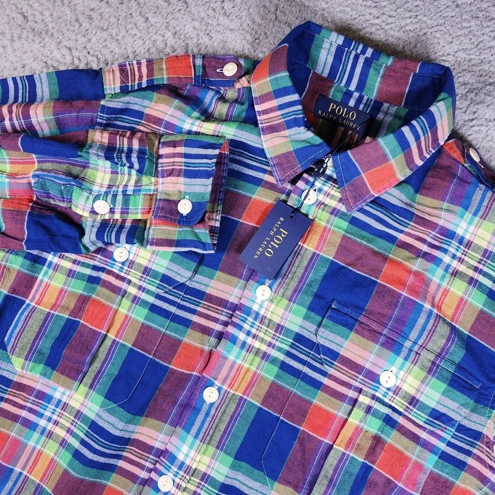 Polo Ralph‎ Lauren Shirt Mens XL Madras Checks Indian Plaid Work Button Down NWT